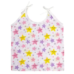 Baby Moo Happy Sweet Stars Round Neck Sleeveless Tie Knot Cotton Jhablas 5 Pcs - Orange, Multicolour