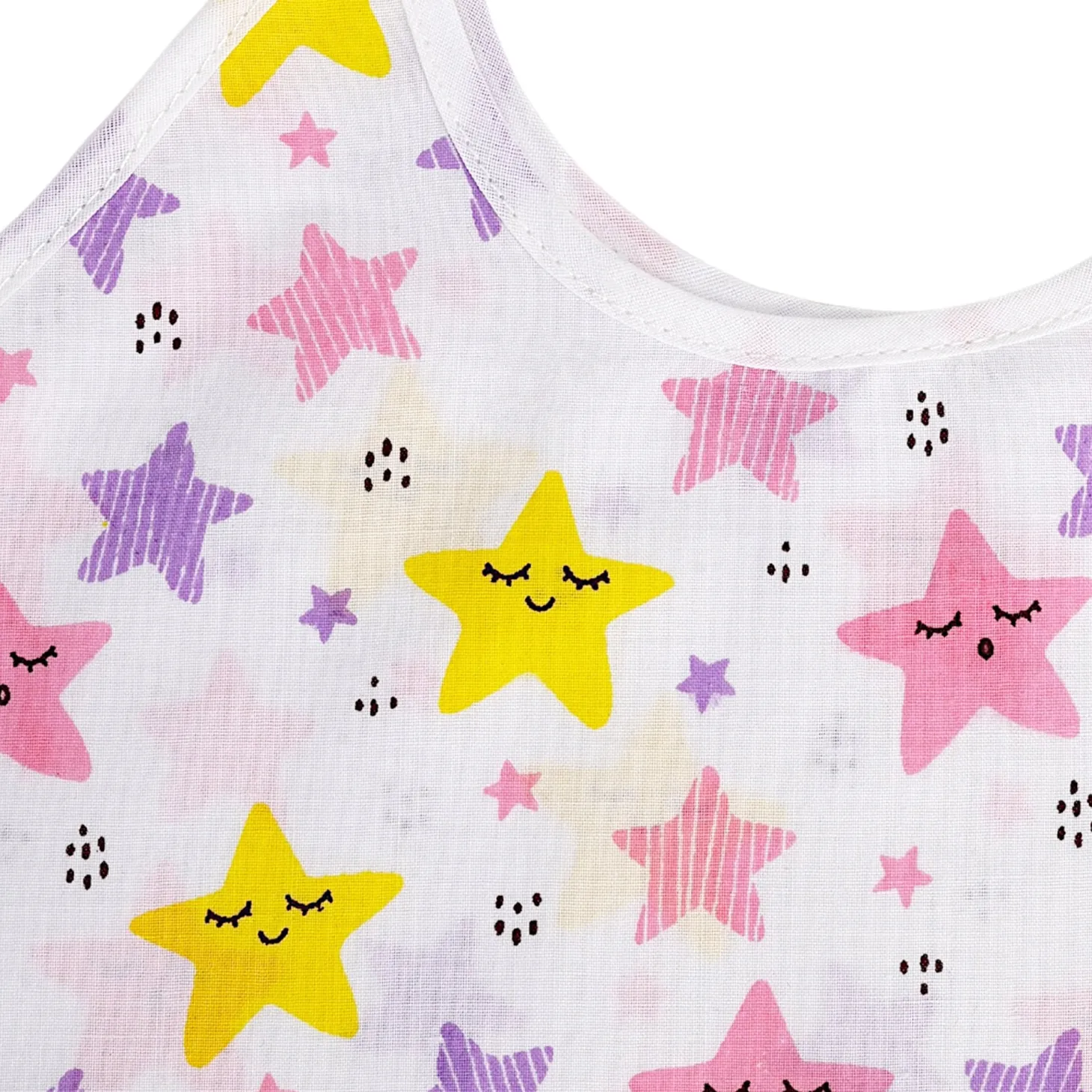 Baby Moo Happy Sweet Stars Round Neck Sleeveless Tie Knot Cotton Jhablas 5 Pcs - Orange, Multicolour