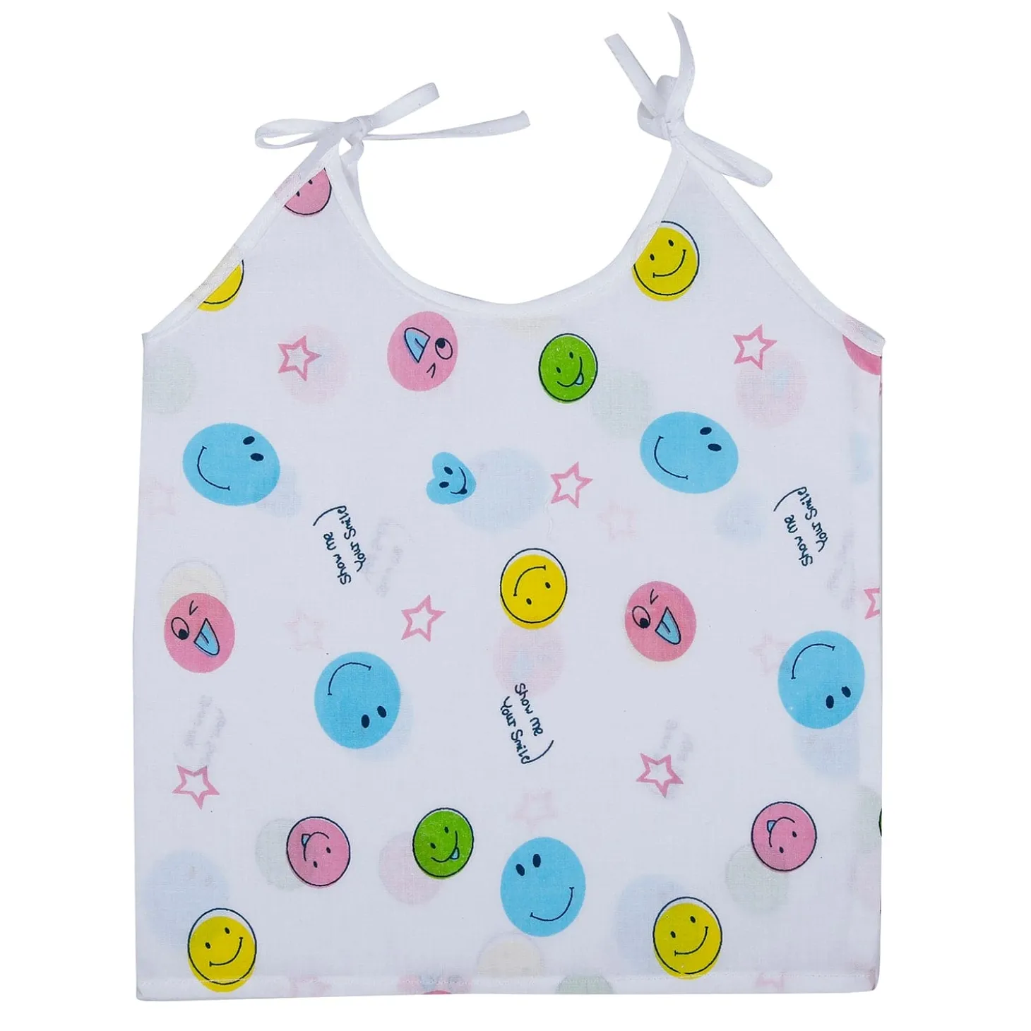 Baby Moo Happy Sweet Stars Round Neck Sleeveless Tie Knot Cotton Jhablas 5 Pcs - Orange, Multicolour