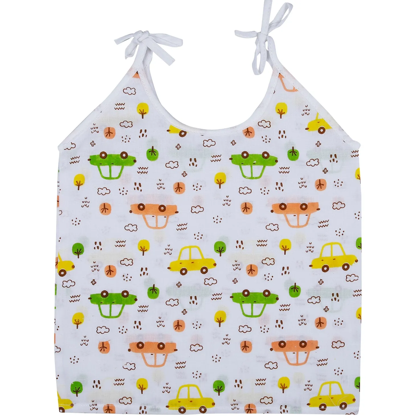 Baby Moo Happy Sweet Stars Round Neck Sleeveless Tie Knot Cotton Jhablas 5 Pcs - Orange, Multicolour