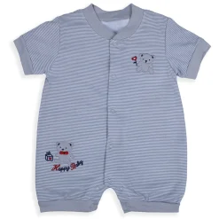 Baby Moo Happy Teddy Embroidered Soft Cotton Short Romper - Grey