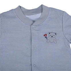 Baby Moo Happy Teddy Embroidered Soft Cotton Short Romper - Grey