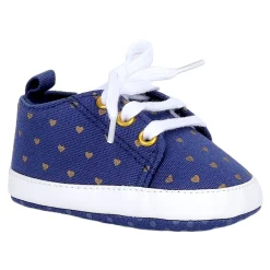 Baby Moo Heart Print Lace-Up Anti-Skid Sneakers - Navy Blue