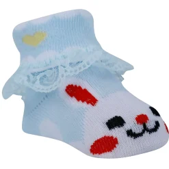 Baby Moo Heart Print Soft Lace Socks Pack of 3 - Peach, Blue
