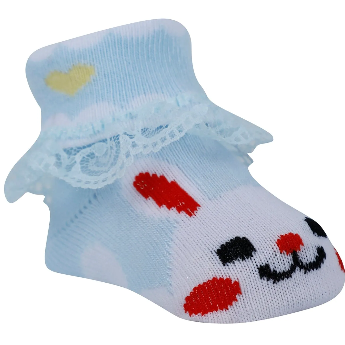 Baby Moo Heart Print Soft Lace Socks Pack of 3 - Peach, Blue