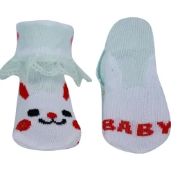 Baby Moo Heart Print Soft Lace Socks Pack of 3 - Pink, Mint Green