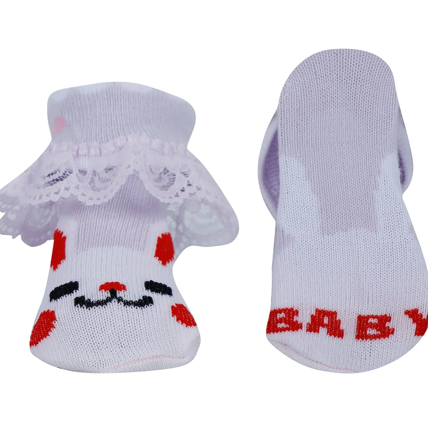 Baby Moo Heart Print Soft Lace Socks Pack of 3 - Peach, Blue