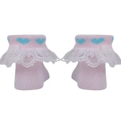 Baby Moo Heart Print Soft Lace Socks Pack of 3 - Pink, Mint Green