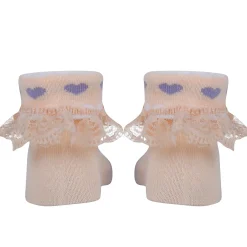 Baby Moo Heart Print Soft Lace Socks Pack of 3 - Peach, Blue