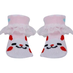 Baby Moo Heart Print Soft Lace Socks Pack of 3 - Pink, Mint Green