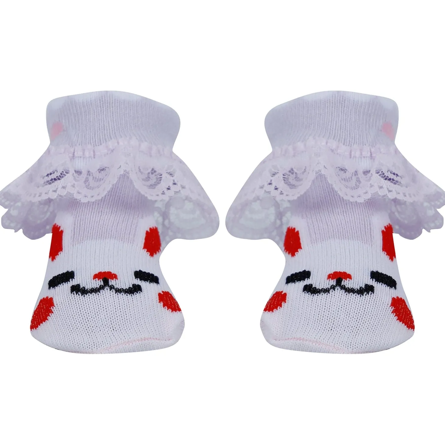 Baby Moo Heart Print Soft Lace Socks Pack of 3 - Peach, Blue
