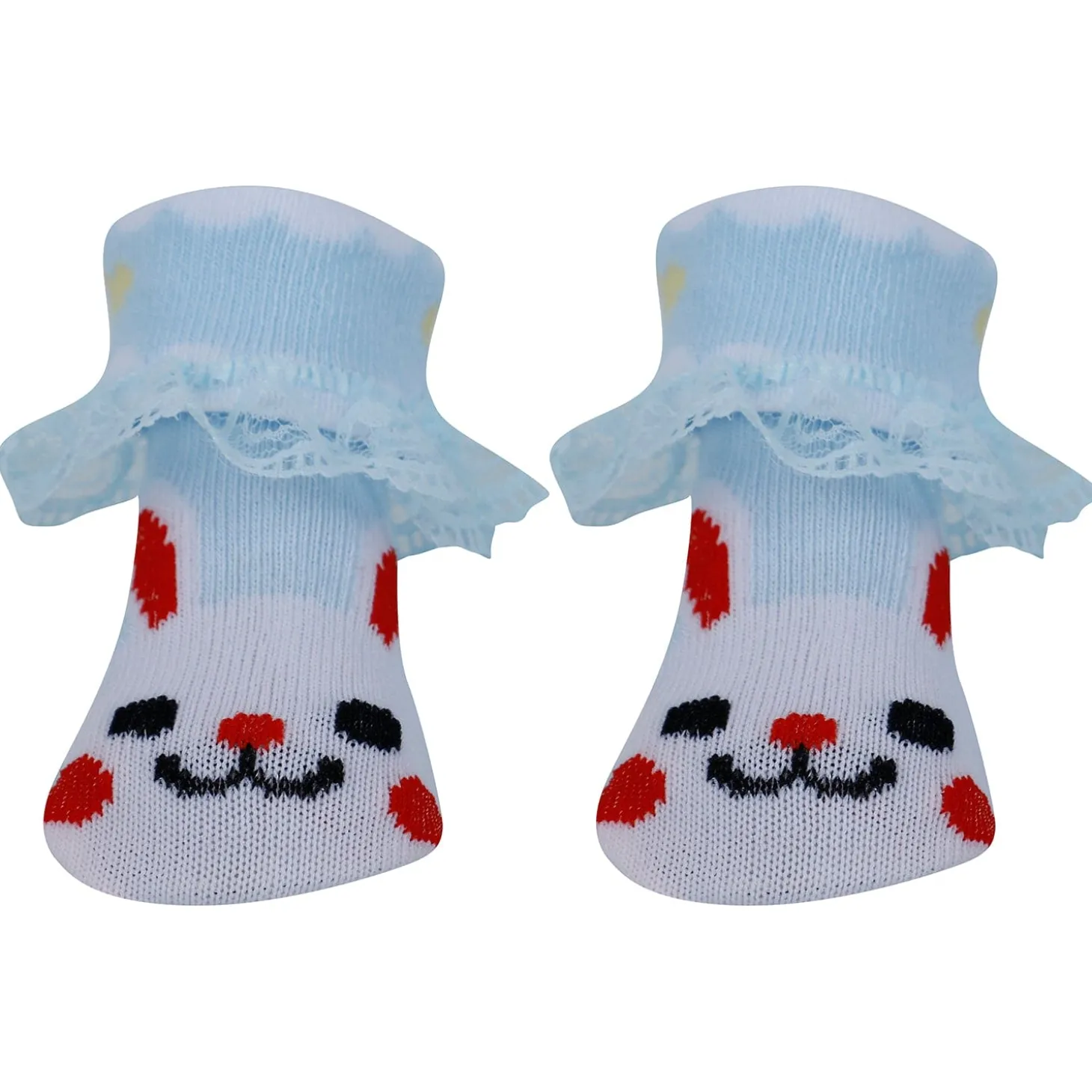 Baby Moo Heart Print Soft Lace Socks Pack of 3 - Peach, Blue