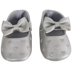Baby Moo Hearts With Bow Silver Booties