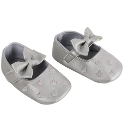 Baby Moo Hearts With Bow Silver Booties