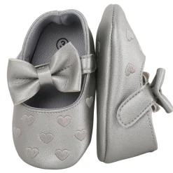 Baby Moo Hearts With Bow Silver Booties