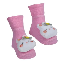 Baby Moo Hello Bunny Cotton Anti-Skid 3D Socks - Pink
