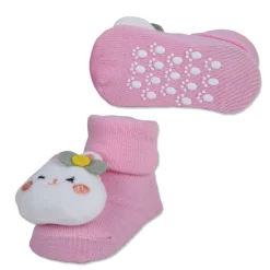 Baby Moo Hello Bunny Cotton Anti-Skid 3D Socks - Pink