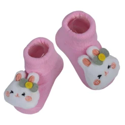 Baby Moo Hello Bunny Cotton Anti-Skid 3D Socks - Pink