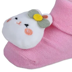 Baby Moo Hello Bunny Cotton Anti-Skid 3D Socks - Pink