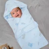 Baby Moo Hello Elephant 100 % Cotton Wrapper - Blue
