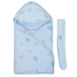 Baby Moo Hello Elephant 100 % Cotton Wrapper - Blue