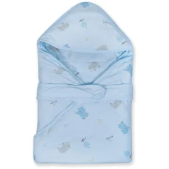 Baby Moo Hello Elephant 100 % Cotton Wrapper - Blue