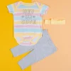 Baby Moo Hey Cutie Gift Set 3 Piece With Bodysuit, Leggings And Headband - Yellow, Grey