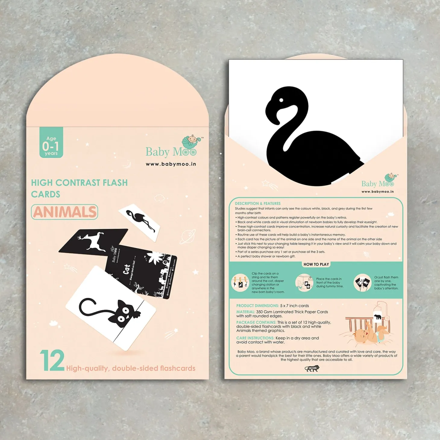 Baby Moo High Contrast Flash Cards Pack of 12 - Animals
