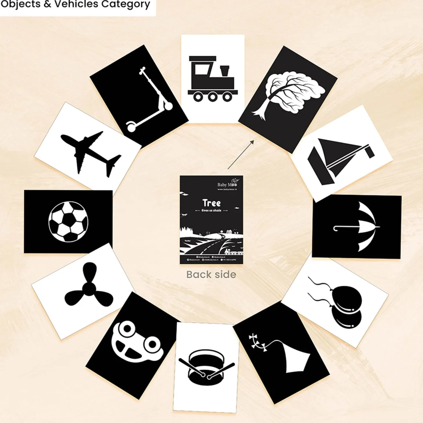 Baby Moo High Contrast Flash Cards Pack of 12 - Objects And Vehicles