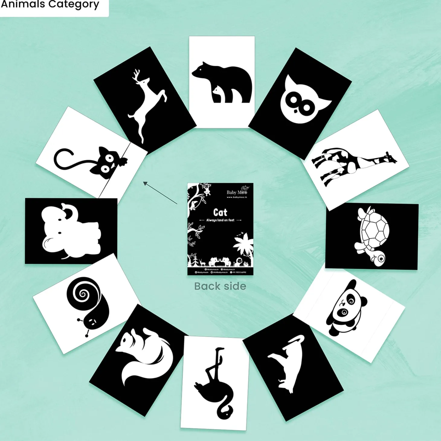 Baby Moo High Contrast Flash Cards Pack of 12 - Animals