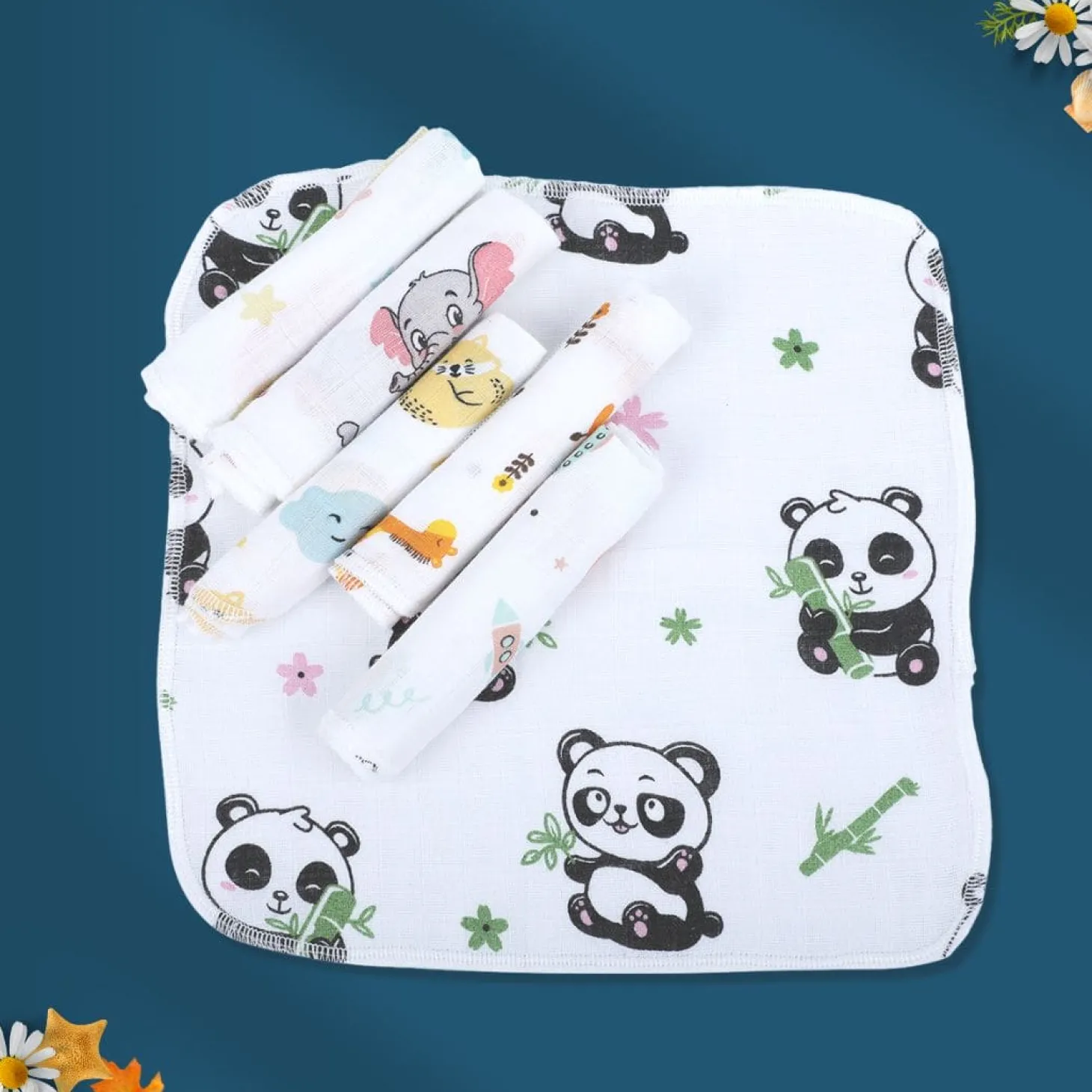 Baby Moo Highly Absorbent Cotton 6 Pcs Wash Cloth - Multicolour