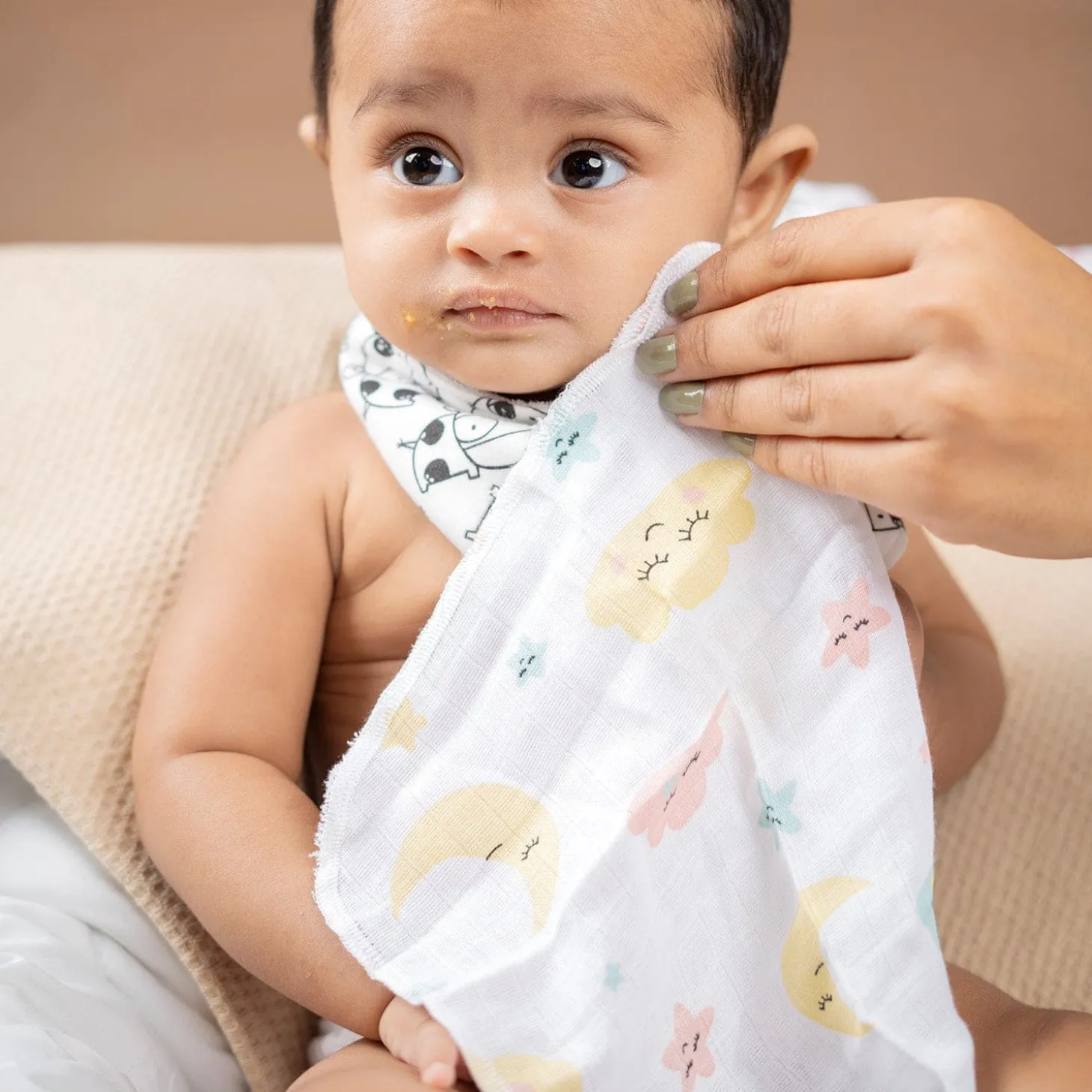 Baby Moo Highly Absorbent Cotton 6 Pcs Wash Cloth - Multicolour