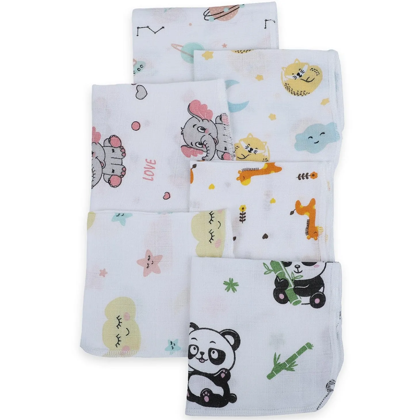 Baby Moo Highly Absorbent Cotton 6 Pcs Wash Cloth - Multicolour
