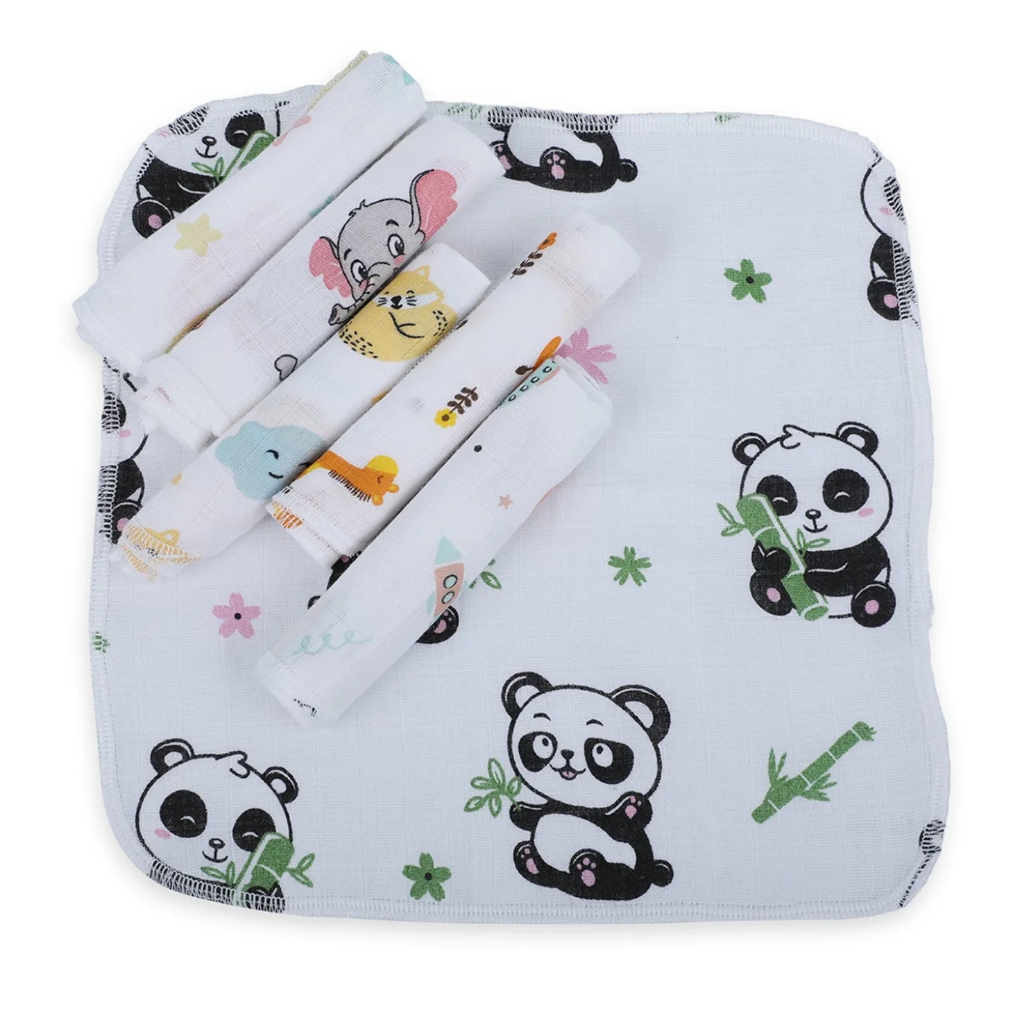 Baby Moo Highly Absorbent Cotton 6 Pcs Wash Cloth - Multicolour