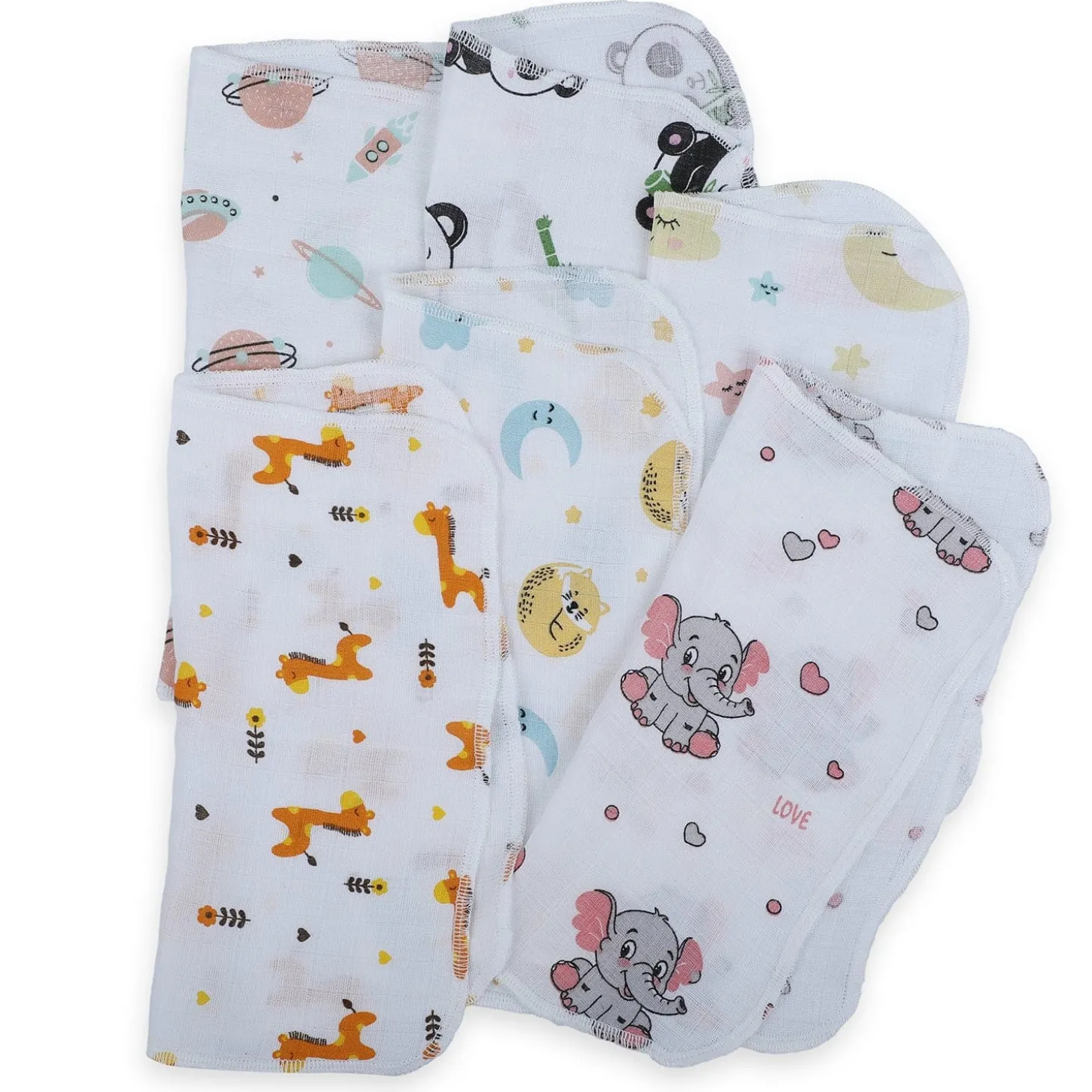 Baby Moo Highly Absorbent Cotton 6 Pcs Wash Cloth - Multicolour
