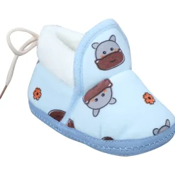 Baby Moo Hippo Face Printed Soft Slip-On Anti-Skid Plush Warm Booties - Blue