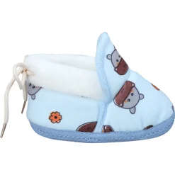 Baby Moo Hippo Face Printed Soft Slip-On Anti-Skid Plush Warm Booties - Blue