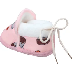 Baby Moo Hippo Face Printed Soft Slip-On Anti-Skid Plush Warm Booties - Pink