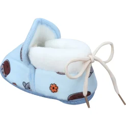 Baby Moo Hippo Face Printed Soft Slip-On Anti-Skid Plush Warm Booties - Blue