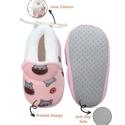 Baby Moo Hippo Face Printed Soft Slip-On Anti-Skid Plush Warm Booties - Pink