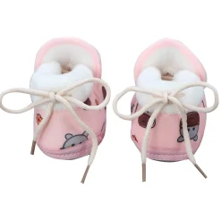 Baby Moo Hippo Face Printed Soft Slip-On Anti-Skid Plush Warm Booties - Pink