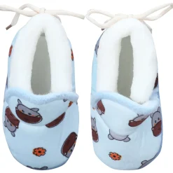 Baby Moo Hippo Face Printed Soft Slip-On Anti-Skid Plush Warm Booties - Blue
