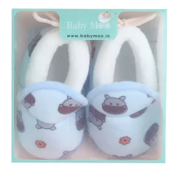 Baby Moo Hippo Face Printed Soft Slip-On Anti-Skid Plush Warm Booties - Blue