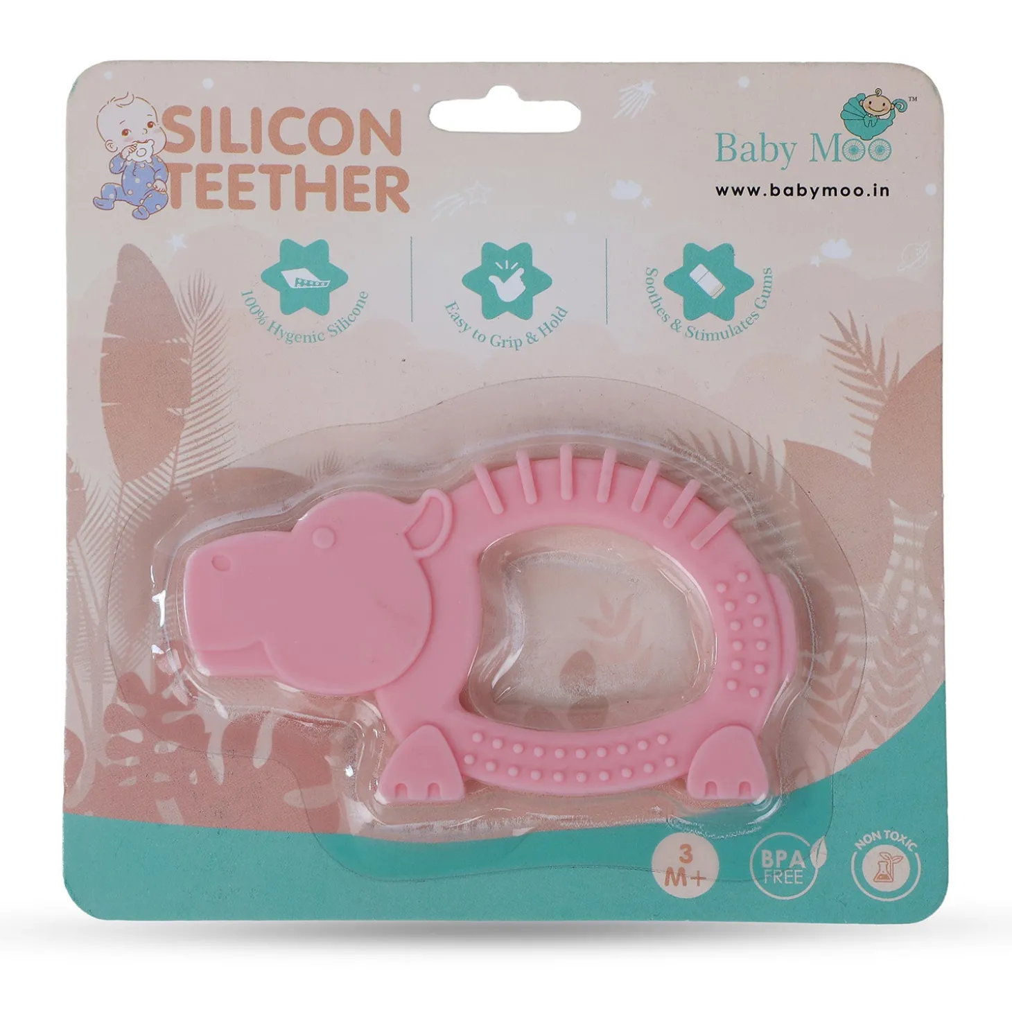 Baby Moo Hippo Soothing Silicon Teether BPA And Toxin Free - Pink
