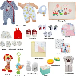 Baby Moo Hot Air Balloon Animal Themed Masoom 22 Pcs Luxury Gift Hamper Unisex Red - 0-12M Sizes Available