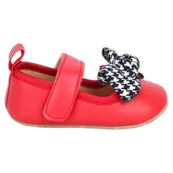 Baby Moo Houndstooth Bow Knot Velcro Strap Anti-Skid Ballerina Booties - Red