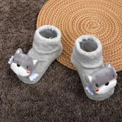Baby Moo Husky Cotton Anti-Skid 3D Socks - Grey