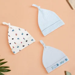 Baby Moo I Love Daddy Knotted Infants Ultra Soft 100% Cotton All Season Pack of 3 Caps - Blue