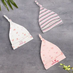 Baby Moo I Love Mommy Daddy Knotted Infants Ultra Soft 100% Cotton All Season Pack of 3 Caps - Pink