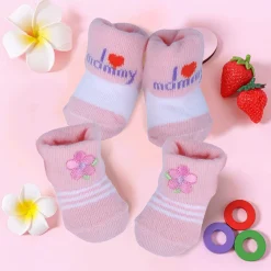 Baby Moo I Love Mommy Floral Newborn Breathable Infant Cotton Socks - Pink
